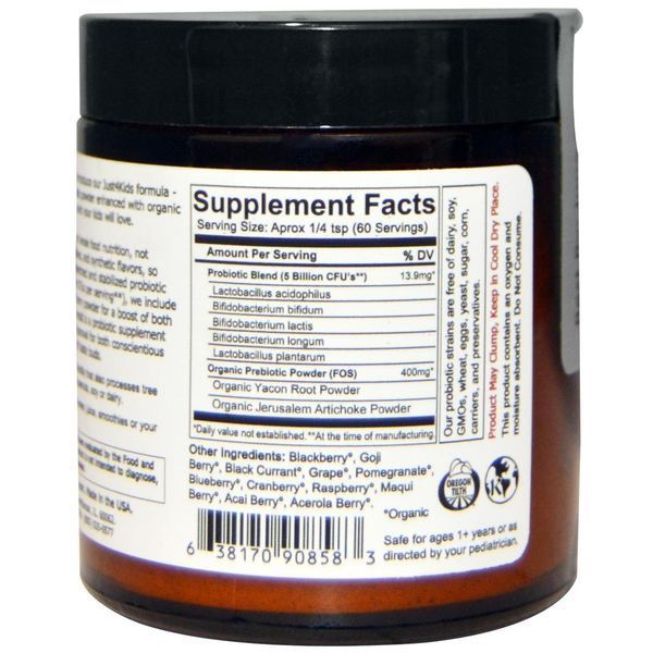 Sunbiotics, Just 4 Kids! Мощные пробиотики с органическими пребиотиками в порошках, Райские ягоды, 2 унции (57 г) SBS-90858 фото