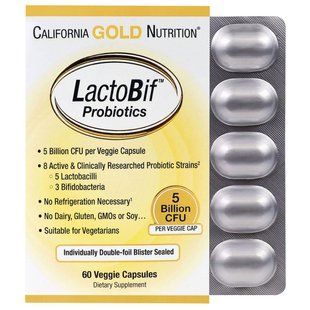 California Gold Nutrition, Пробіотики LactoBif, 5 млрд ДЕЩО, 60 овочевих капсул CGN-00963 фото