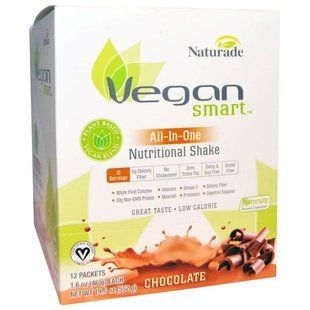 Vegan Smart, Умный веган, питательный коктейль все водном, шоколад, 12 пакетиков, 1,6 унции (46 г) каждый VNS-02813 фото