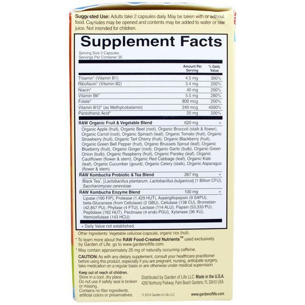 Garden of Life, Vitamin Code, Сырой комбуча, 60 веганских капсул UltraZorbe GOL-11393 фото