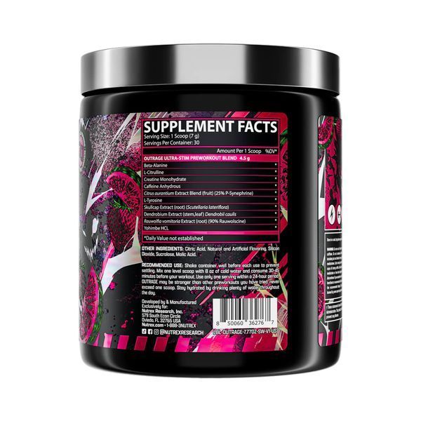 Outrage High‑Stim Pre‑Workout - 30 servings Strawberry Watermelon 2023-10-6535 фото
