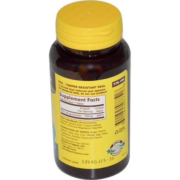 Цинк Mason Naturals 100 мг, 100 таблеток MAV-07751 фото