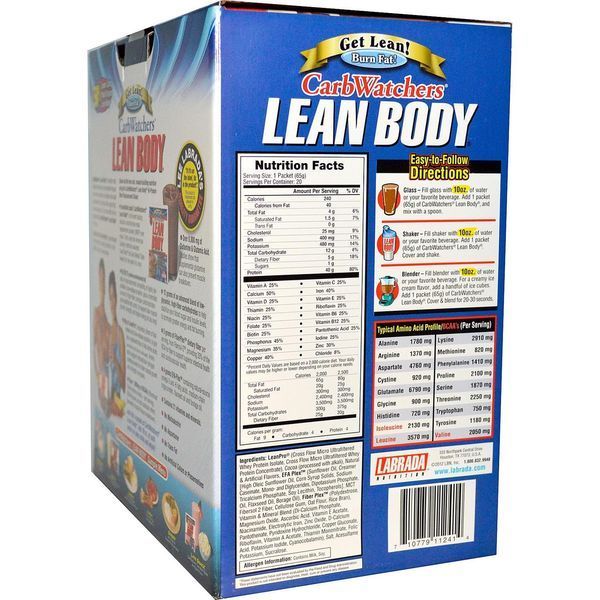 Labrada Nutrition, Средство для стройного тела CarbWatchers, вкус шоколадного мороженого, 20 пакетов, по 2,29 унции (65 г) каждый LAB-11241 фото