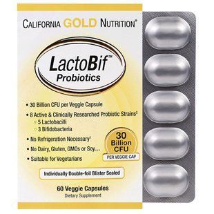 California Gold Nutrition, Пробіотики LactoBif, 30 млрд ДЕЩО, 60 овочевих капсул CGN-00965 фото