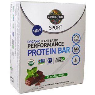 Garden of Life, Sport, Organic Plant-Based Performance Protein Bar, Chocolate Mint, 12 Bars, 2.5 oz (70 g) Each GOL-11909 фото