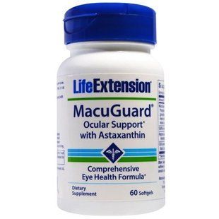 Life Extension, MacuGuard, Ocular Support with Astaxanthin (MacuGuard, підтримка очей з астаксантином), 60 гельових капсул LEX-19936 фото