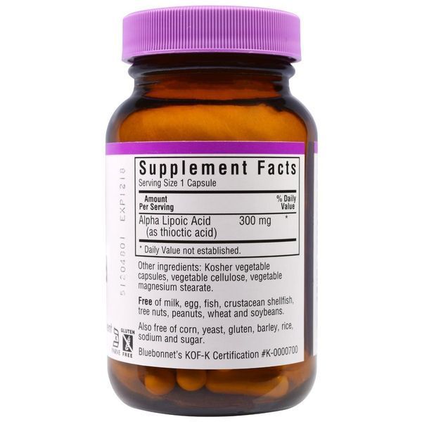 Bluebonnet Nutrition, Альфа-липоевая кислота, 300 мг, 60 капсул в растительной оболочке BLB-00854 фото