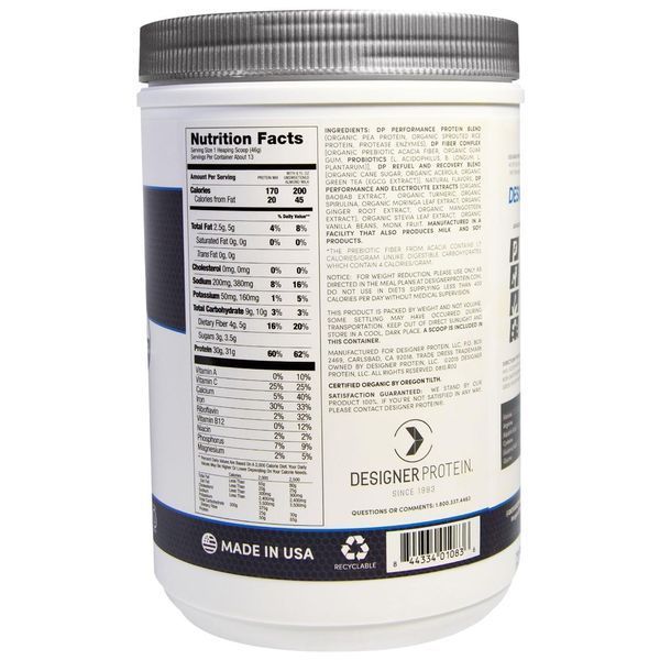 Designer Protein, Органический, Про 30, натуральная ваниль, 1,29 фунта (586 г) DEP-01083 фото
