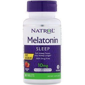 Natrol, Мелатонін швидкорозчинний зі смаком полуниці, 10 мг, 60 таблеток NTL-06211 фото