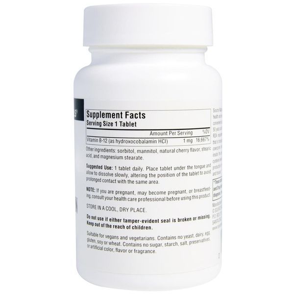 Source Naturals, HydroxoCobalamin Vitamin B12 Cherry Flavored Lozenge, 1mg, 120 tablets SNS-02655 фото