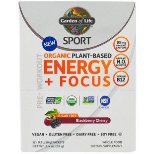 Garden of Life, Sport, Органический Белок на Органической Растительной Основе для Повышения Энергии и Концентрации Перед Тренировкой, Ежевика и Вишня, GOL-12064 фото