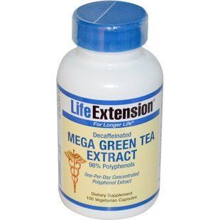 Life Extension, Мега экстракт зеленого чая без кофеина , 100 вегетарианских капсул LEX-95410 фото