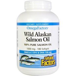 Natural Factors, Omega Factors, рыбий жир из дикого аляскинского лосося, 1000 мг, 180 желатиновых капсул NFS-02257 фото