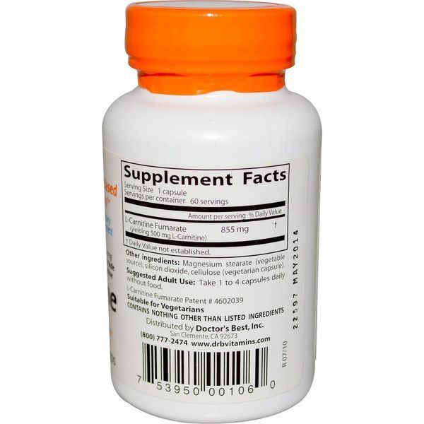 Doctors Best, L-карнітин фумарат, 855 мг, 60 капсул у рослинній оболонці DRB-00106 фото