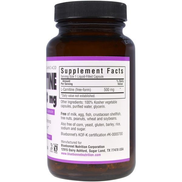 Bluebonnet Nutrition, L-карнітин, 500 мг, 100 капсул з рідиною BLB-01593 фото