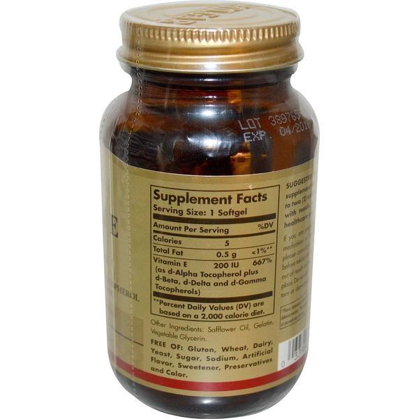 Solgar, Vitamin E, Mixed Tocopherols, 200 IU, 100 Softgels SOL-03501 фото