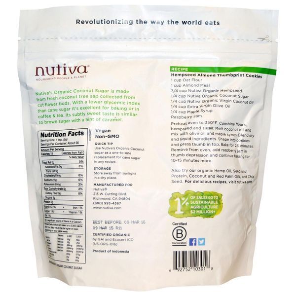 Nutiva, Органический кокосовый сахар, 1 фунт (454 г) NUT-10301 фото