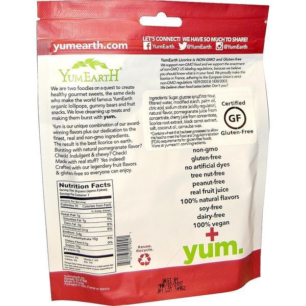 YumEarth, Мягкая пищевая безглютеновая гранатовая лакрица + вкусная, 5 унций (142 г) YUE-01904 фото