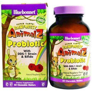 Bluebonnet Nutrition, Супер Земля, пробиотик Животные тропических лесов, натуральный малиновый вкус, 60 жевательных пластинок BLB-00182 фото