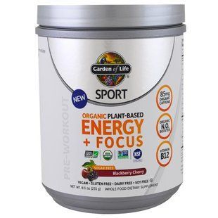 Garden of Life, Sport, Белок на Органической Растительной Основе для Повышения Энергии и Концентрации Перед Тренировкой, Ежевика и Вишня, 8,1 унций GOL-12065 фото