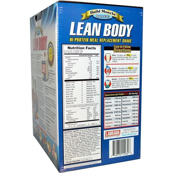 Labrada Nutrition, Стройное тело, коктейль-замена еды с высоким содержанием белка, вкус ванильного мороженого, 20 пакетиков, по 2,78 унции (79 г) LAB-11234 фото