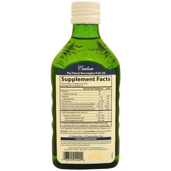 Carlson Labs, Super D Omega3, со вкусом лимона, 8,4 жидких унций (250 мл) CAR-01402 фото
