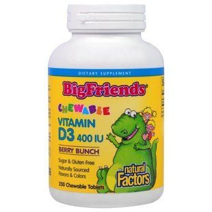 Natural Factors, Большие друзья, жевательный витамин D3 с ягодным вкусом, 400 МЕ, 250 жевательных таблеток NFS-01546 фото
