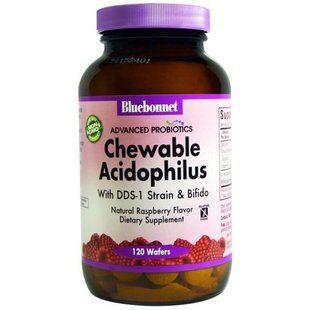 Bluebonnet Nutrition, Передовые пробиотики, жевательные, ацидофильные, натуральный малиновый вкус, 120 пластинок BLB-00913 фото