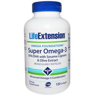 Life Extension, Omega Foundations, Супер Омега-3, 120 желатинових капсул LEX-19821 фото