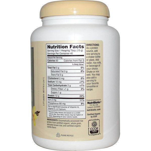 NutriBiotic, Сырой натуральный рисовый белок с ванилью, 1 фунт 5 унций (600 г) NBC-03005 фото