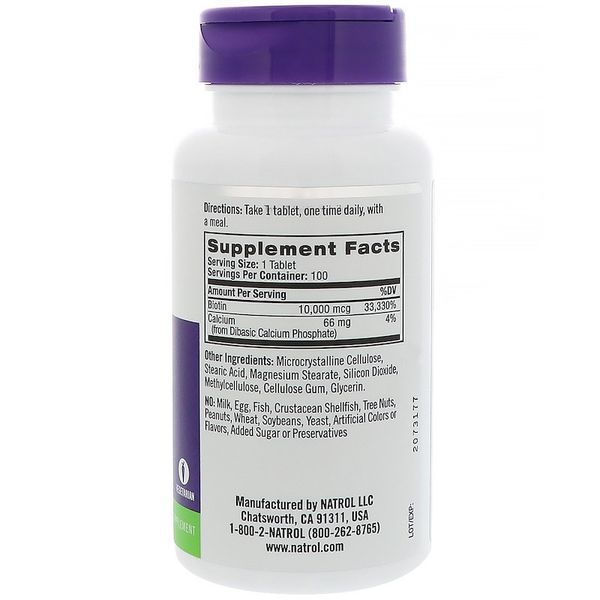 Біотин, Вітамін В7 Natrol Biotin 10,000 мкг, 100 таблеток NTL-05396 фото