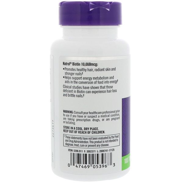 Біотин, Вітамін В7 Natrol Biotin 10,000 мкг, 100 таблеток NTL-05396 фото