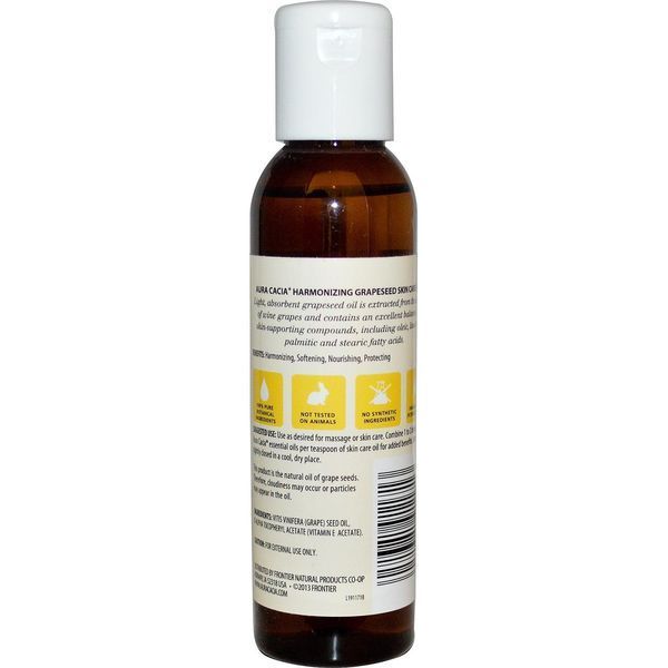 Aura Cacia, Масло для естественного ухода за кожей, из виноградных косточек, 4 жидких унции (118 мл) AUR-91171 фото